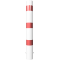 Barrier bollard | Steel tube  152 x 3.2 mm | stationary | for setting in concrete | hot-dip galvanized and white coatedwith three red reflecting stripes | total length: 1200 mm | with steel cap for bolting